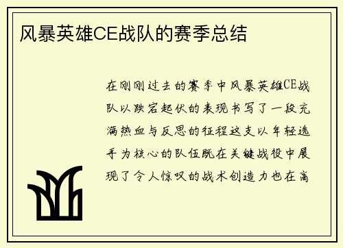风暴英雄CE战队的赛季总结